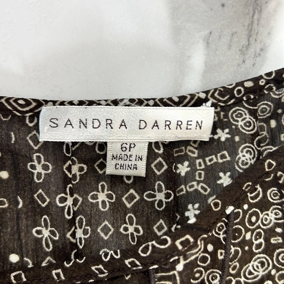 Sandra Darren Dress Womens 6P Brown Cream Batik Ruffled Hem Mini Short Sleeve - Picture 9 of 9